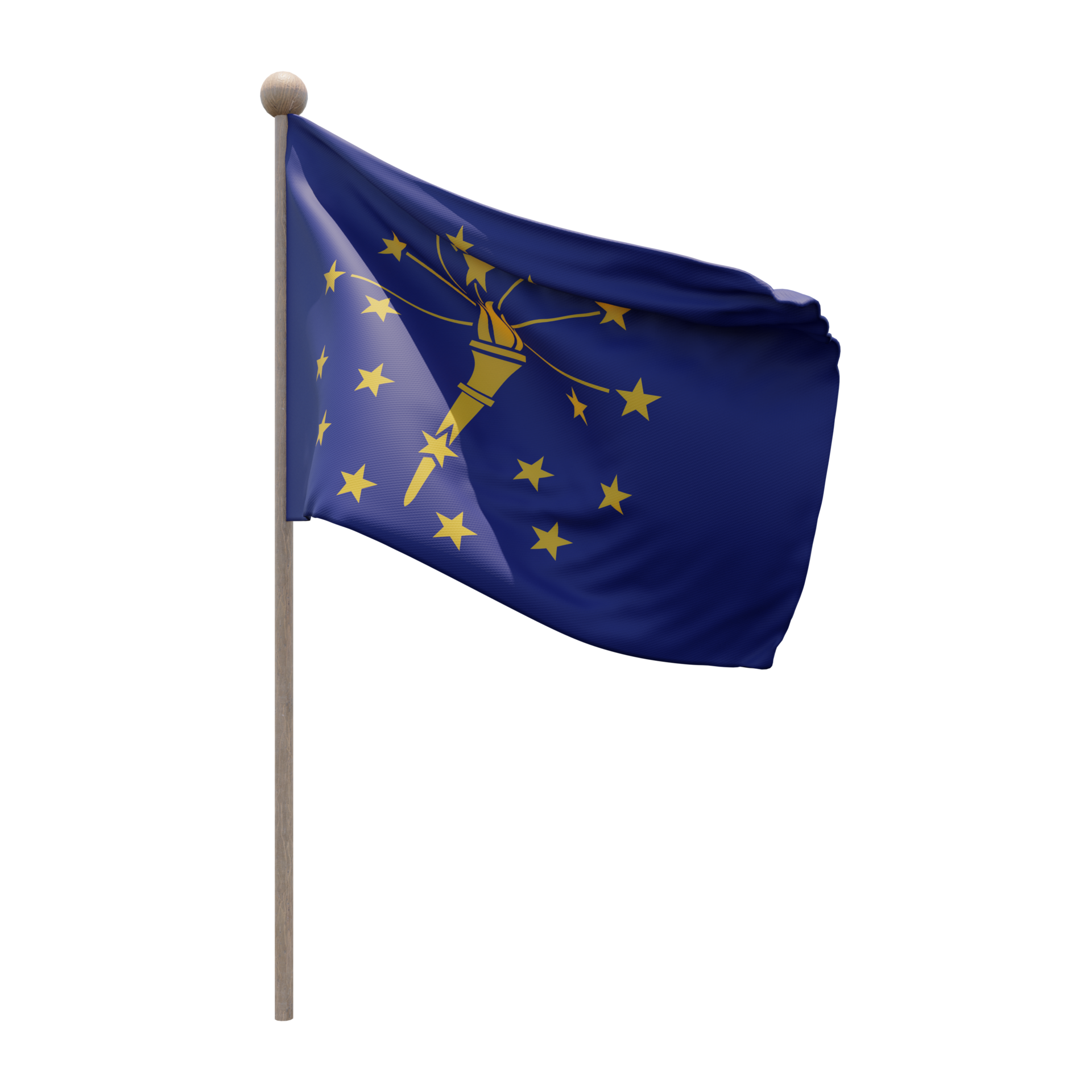 indiana-ilustraci-n-3d-bandera-en-el-poste-asta-de-bandera-de-madera