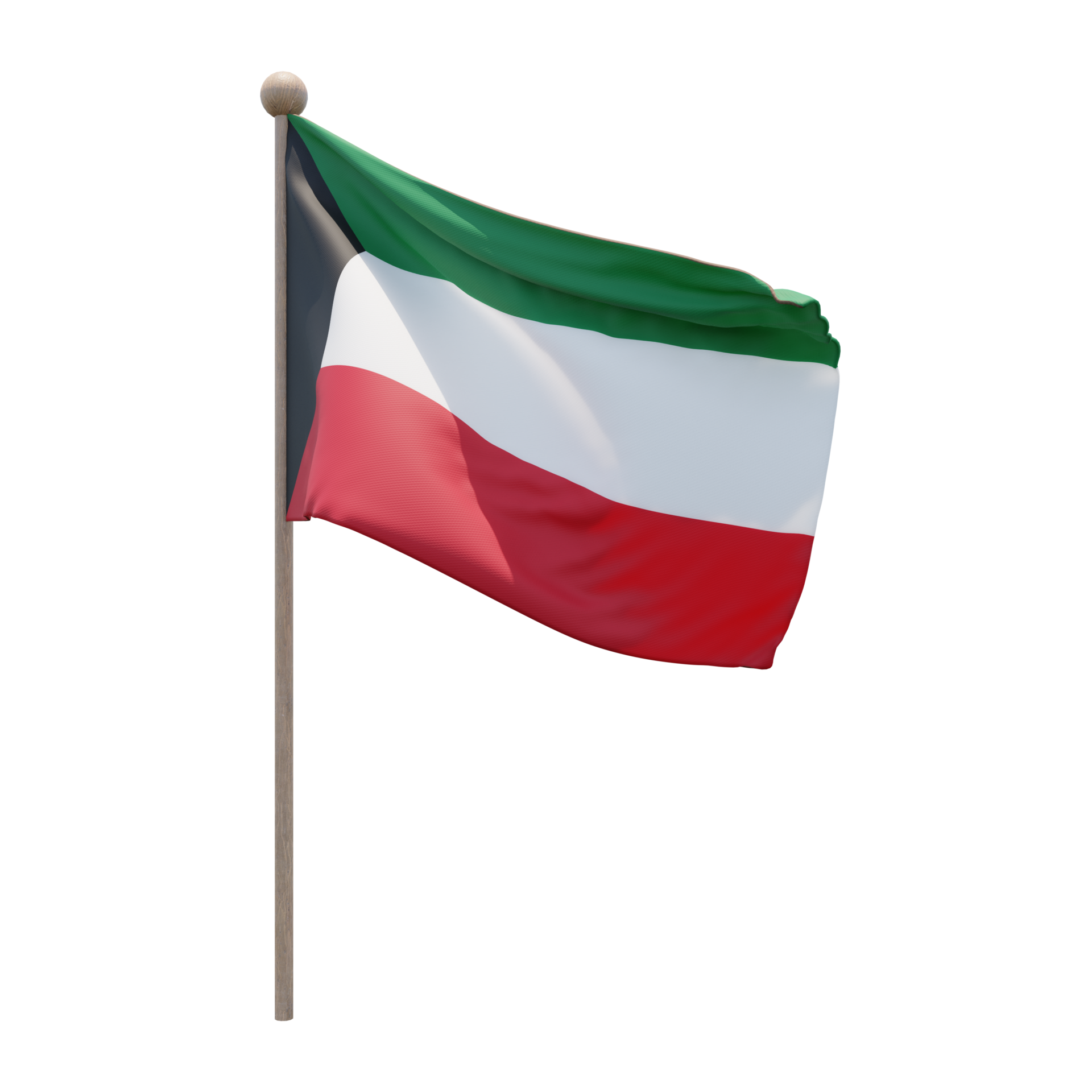 Kuwait 3d illustration flag on pole. Wood flagpole 11234550 PNG