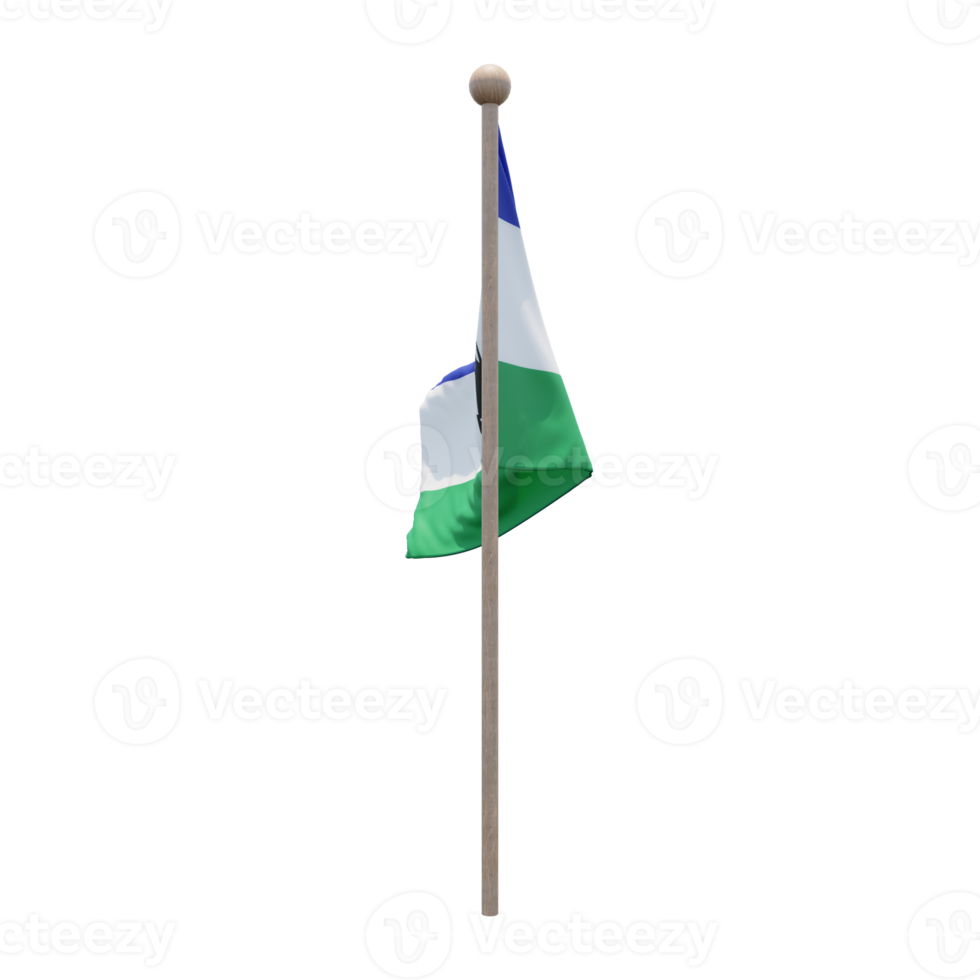 drapeau d'illustration 3d du lesotho sur poteau. mât en bois png