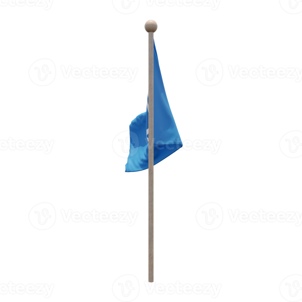 Nordic Council 3d illustration flag on pole. Wood flagpole png