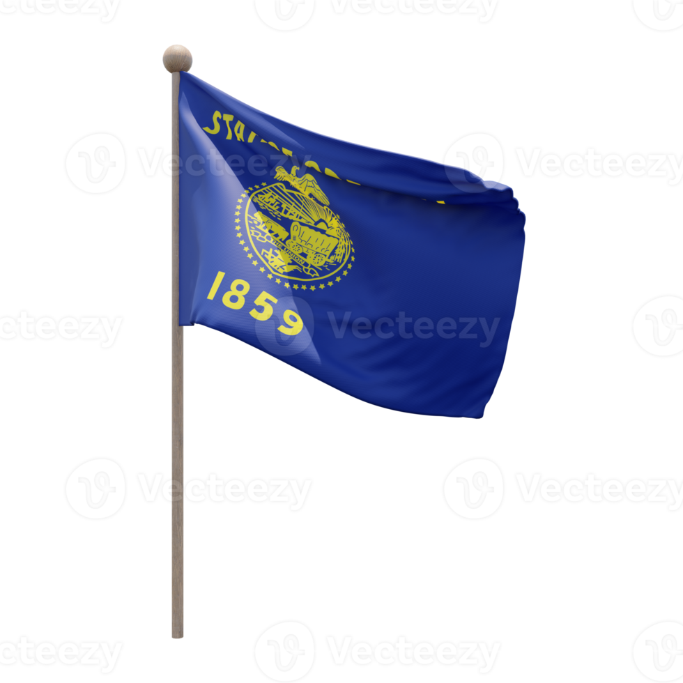 Oregon 3d illustration flag on pole. Wood flagpole png