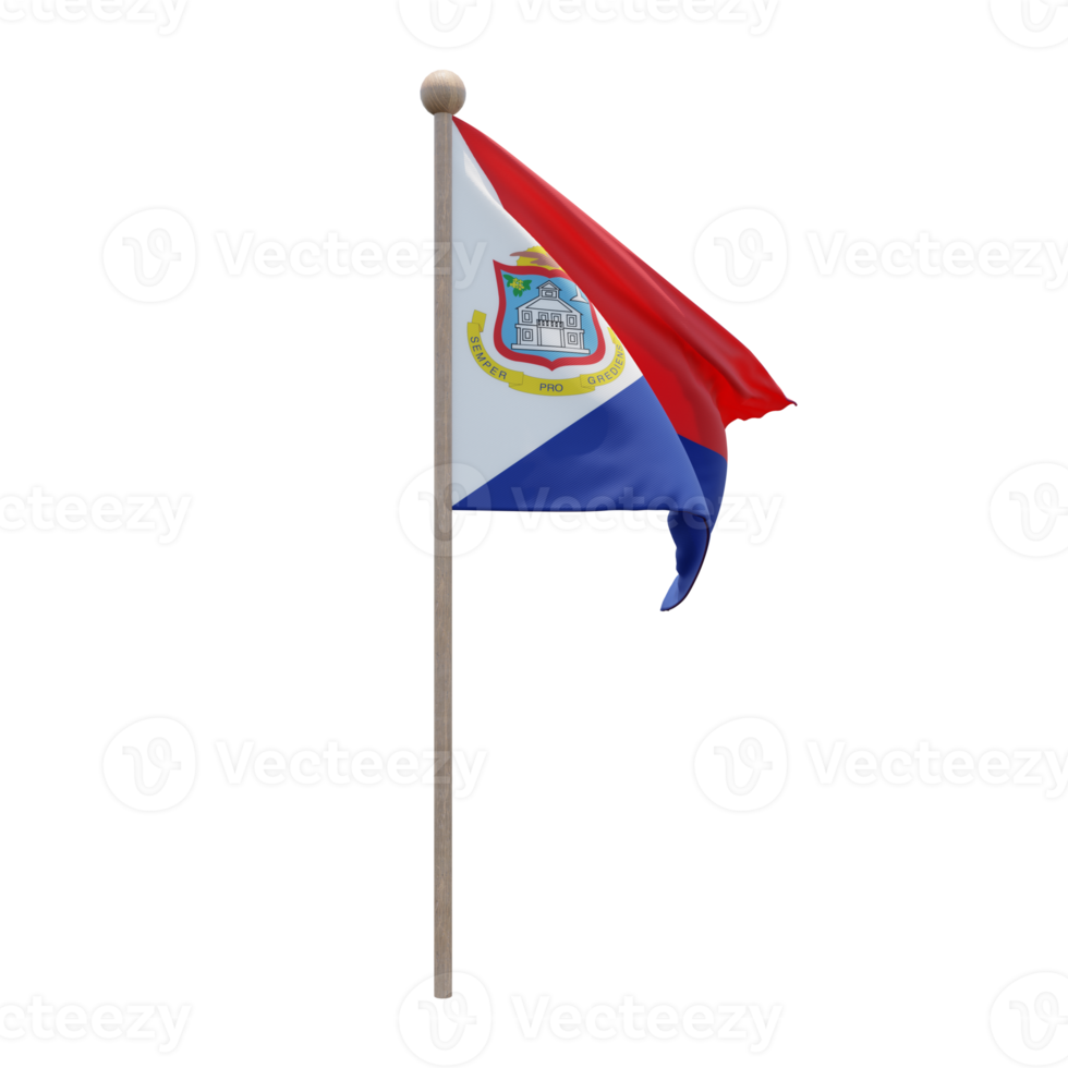 sint maarten 3d illustration flagga på Pol. trä flaggstång png