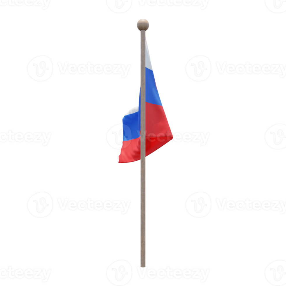 Slovenia 3d illustration flag on pole. Wood flagpole png