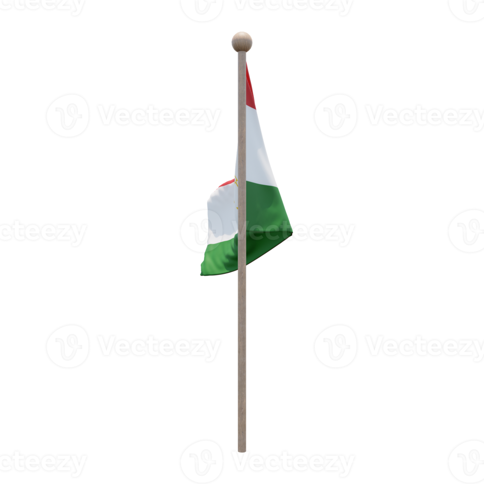 Tajikistan 3d illustration flag on pole. Wood flagpole png