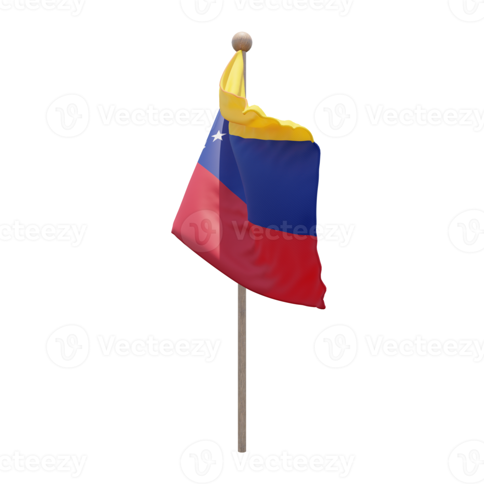 Venezuela 3d illustration flag on pole. Wood flagpole png