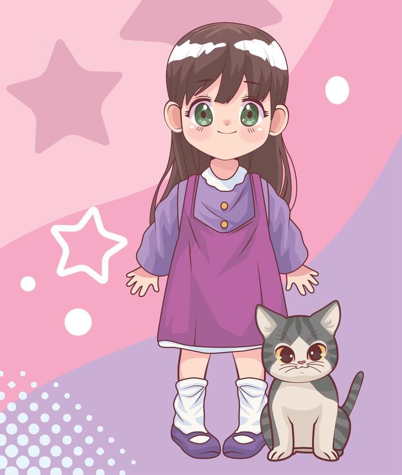 linda chica con anime de gato vector