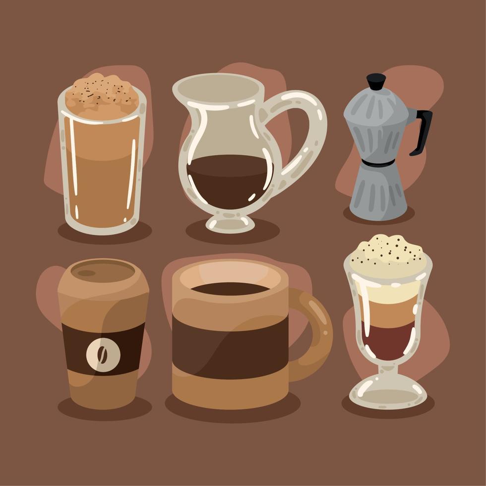 seis iconos de productos de café vector