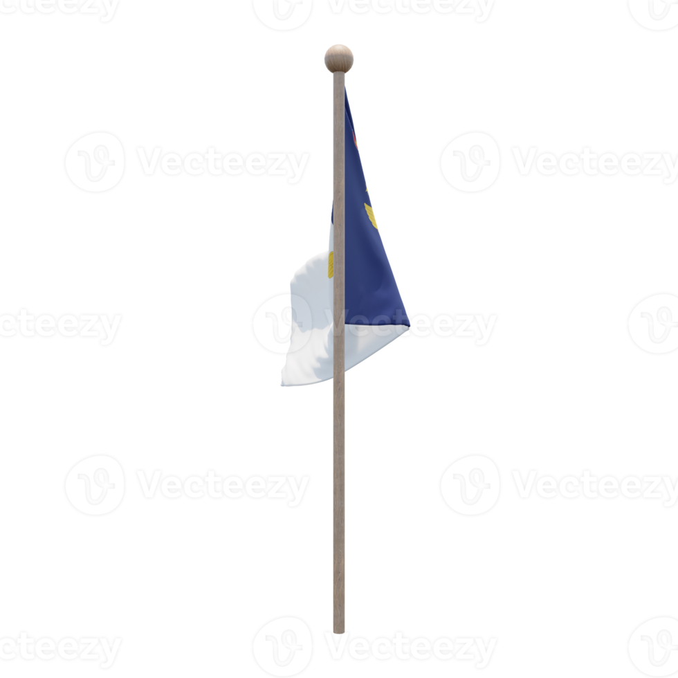 Azores 3d illustration flag on pole. Wood flagpole png