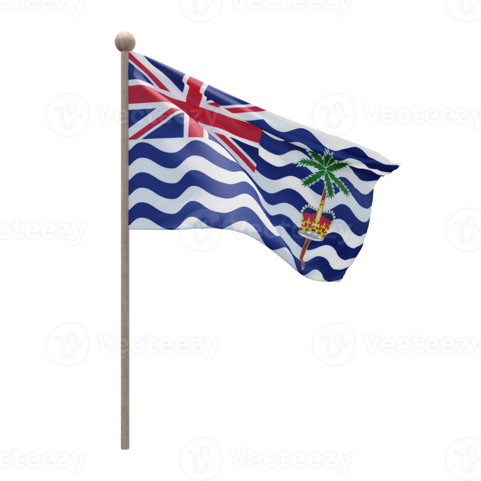 Commissioner of British Indian Ocean Territory 3d illustration flag on pole. Wood flagpole png