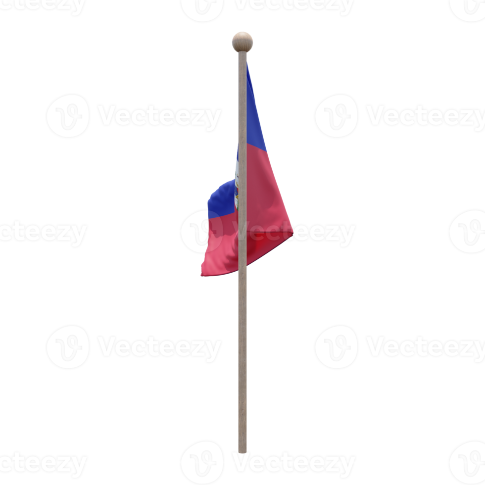 Haiti 3d illustration flag on pole. Wood flagpole png