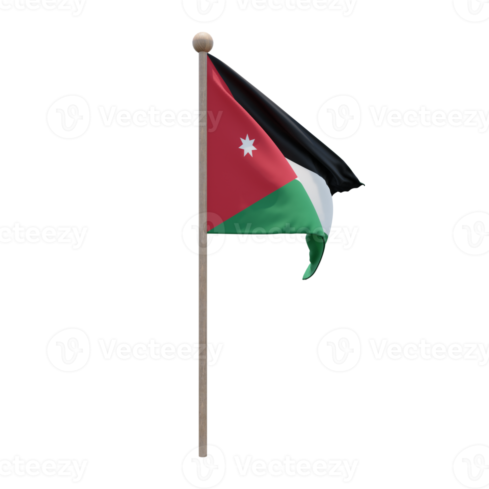 Jordan 3d illustration flag on pole. Wood flagpole png