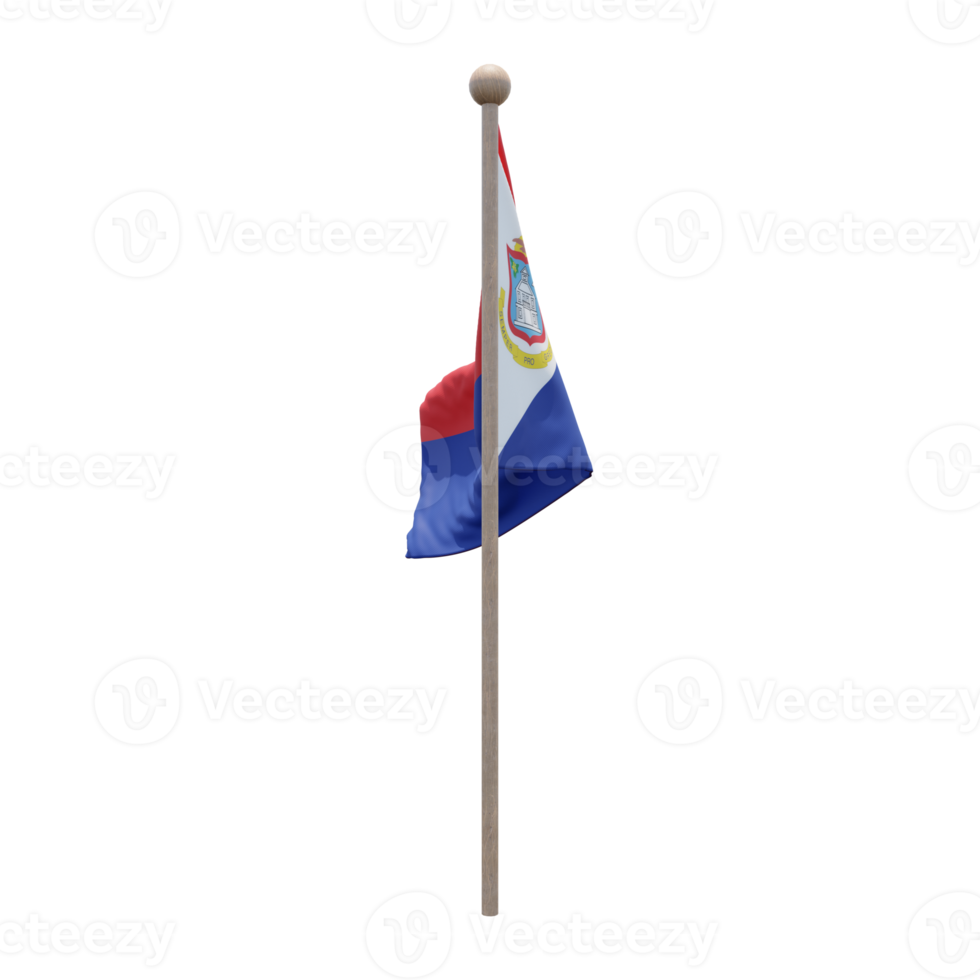 Sint Maarten 3d illustration flag on pole. Wood flagpole png