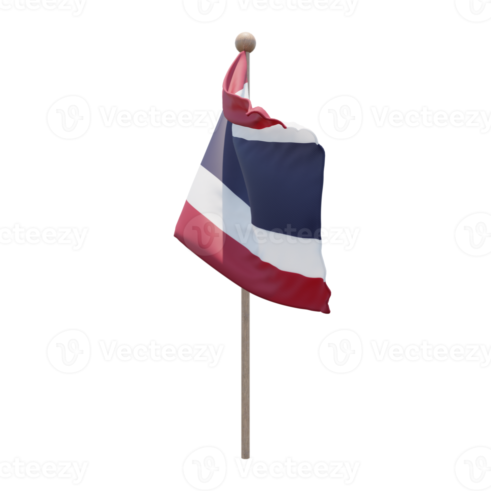 Thailand 3d illustration flag on pole. Wood flagpole png