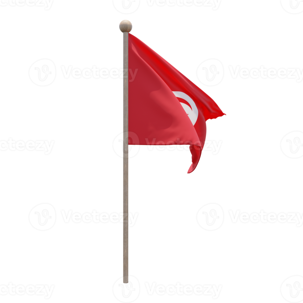 tunesien 3d-illustration flagge auf der stange. Fahnenmast aus Holz png