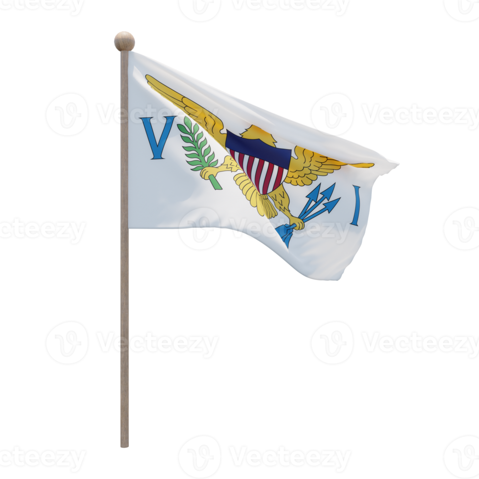 United States Virgin Islands 3d illustration flag on pole. Wood flagpole png