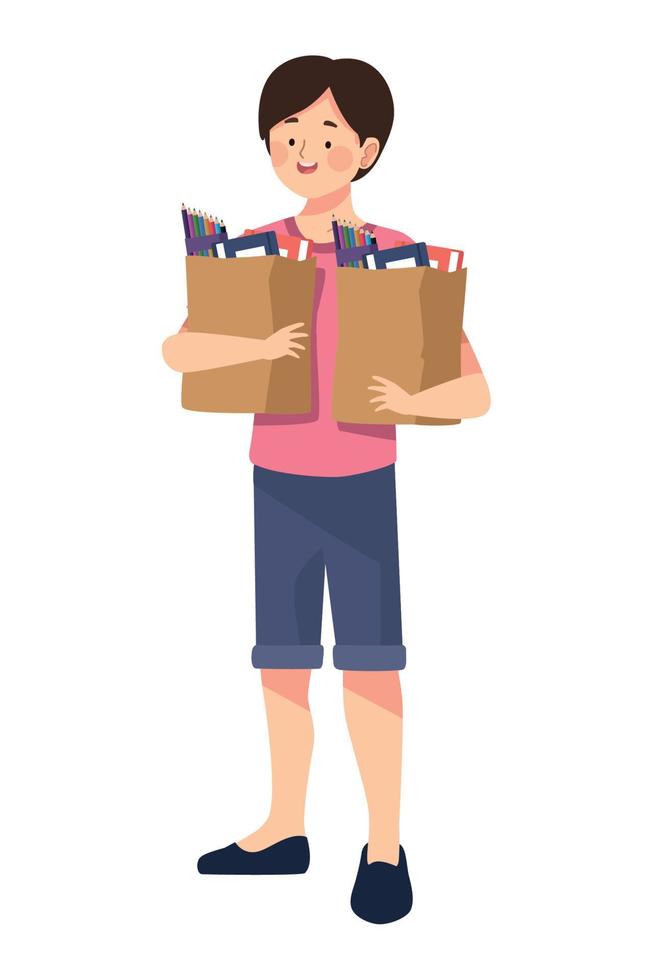 man with school supplies vector