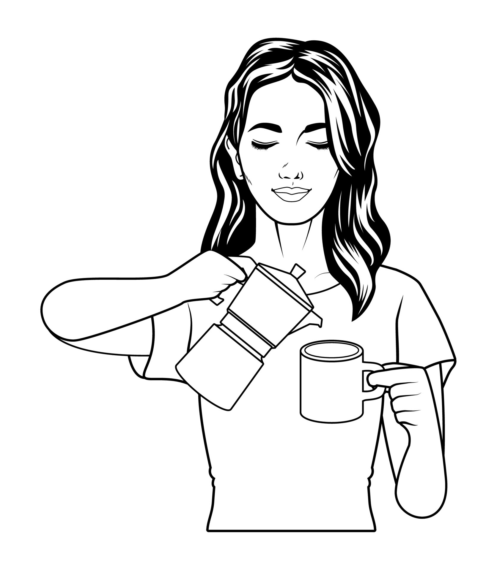 woman serving coffee drawn 11234705 Vector Art at Vecteezy