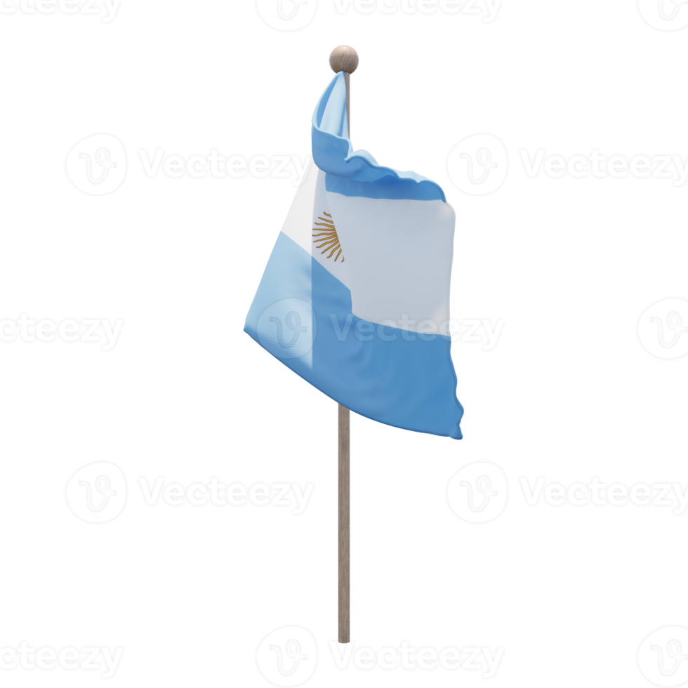 Argentina 3d illustration flag on pole. Wood flagpole png