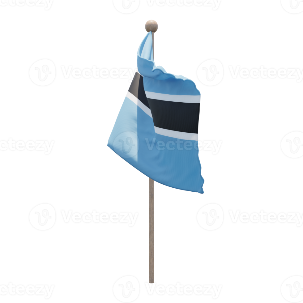 Botswana 3d illustration flag on pole. Wood flagpole png