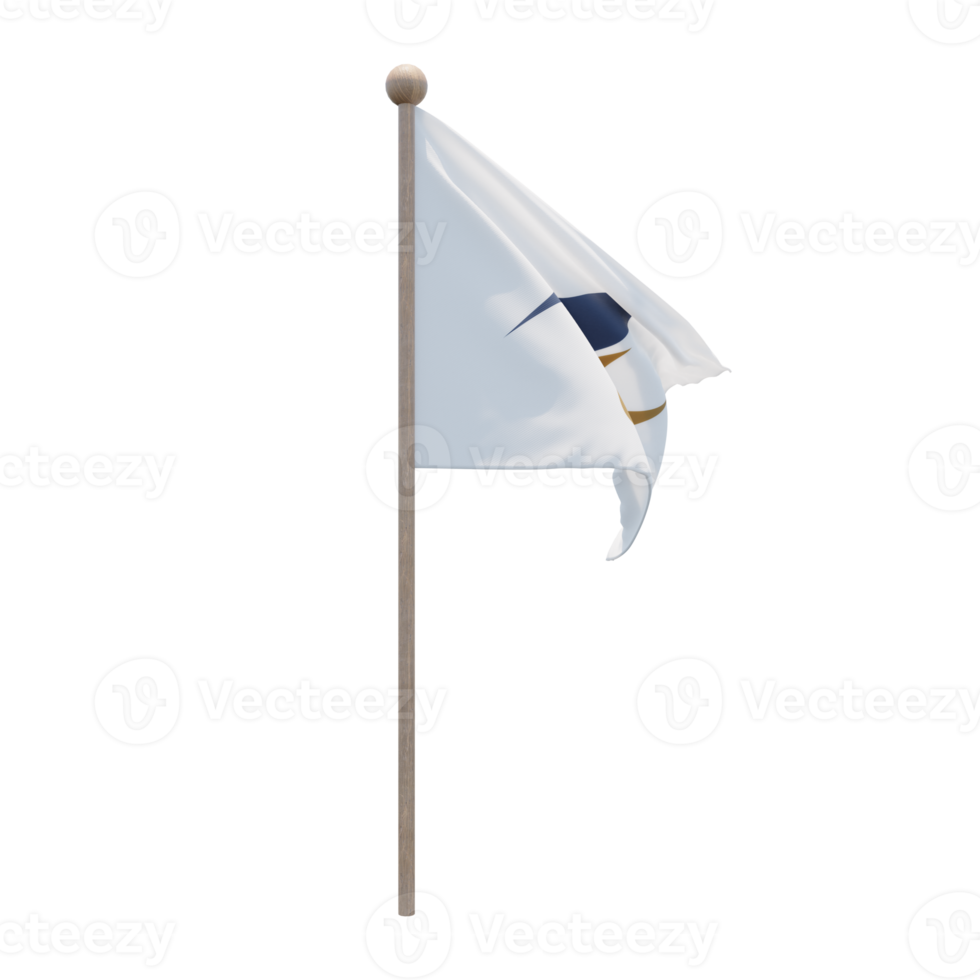 Eurasian Economic Union 3d illustration flag on pole. Wood flagpole png