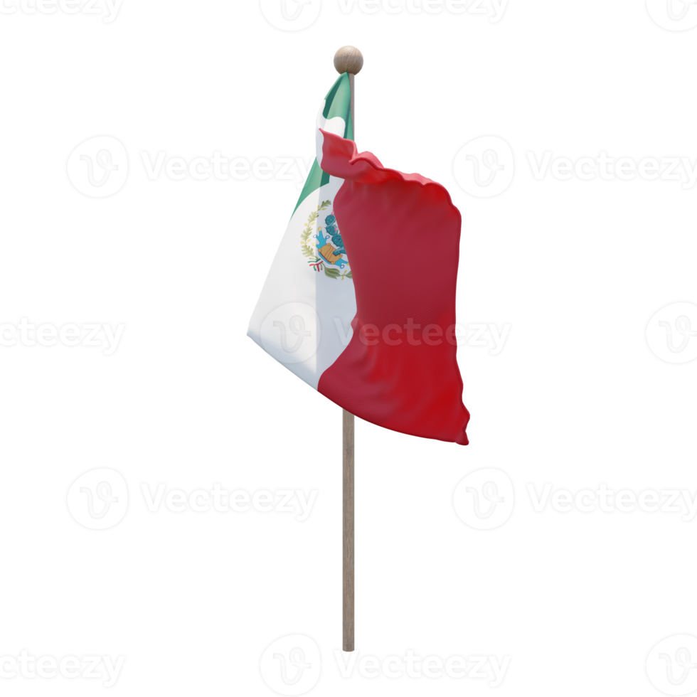 Mexico 3d illustration flag on pole. Wood flagpole png