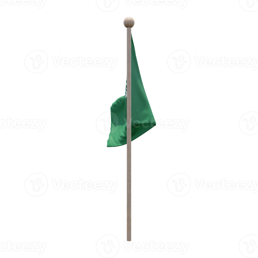 saudi-arabien 3d-illustration flagge auf der stange. Fahnenmast aus Holz png