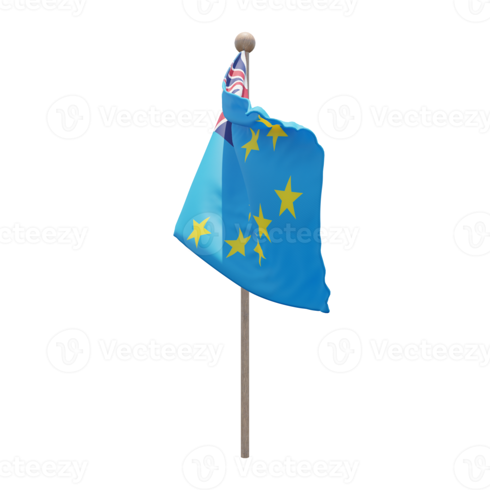 tuvalu 3d-illustration flagge auf der stange. Fahnenmast aus Holz png