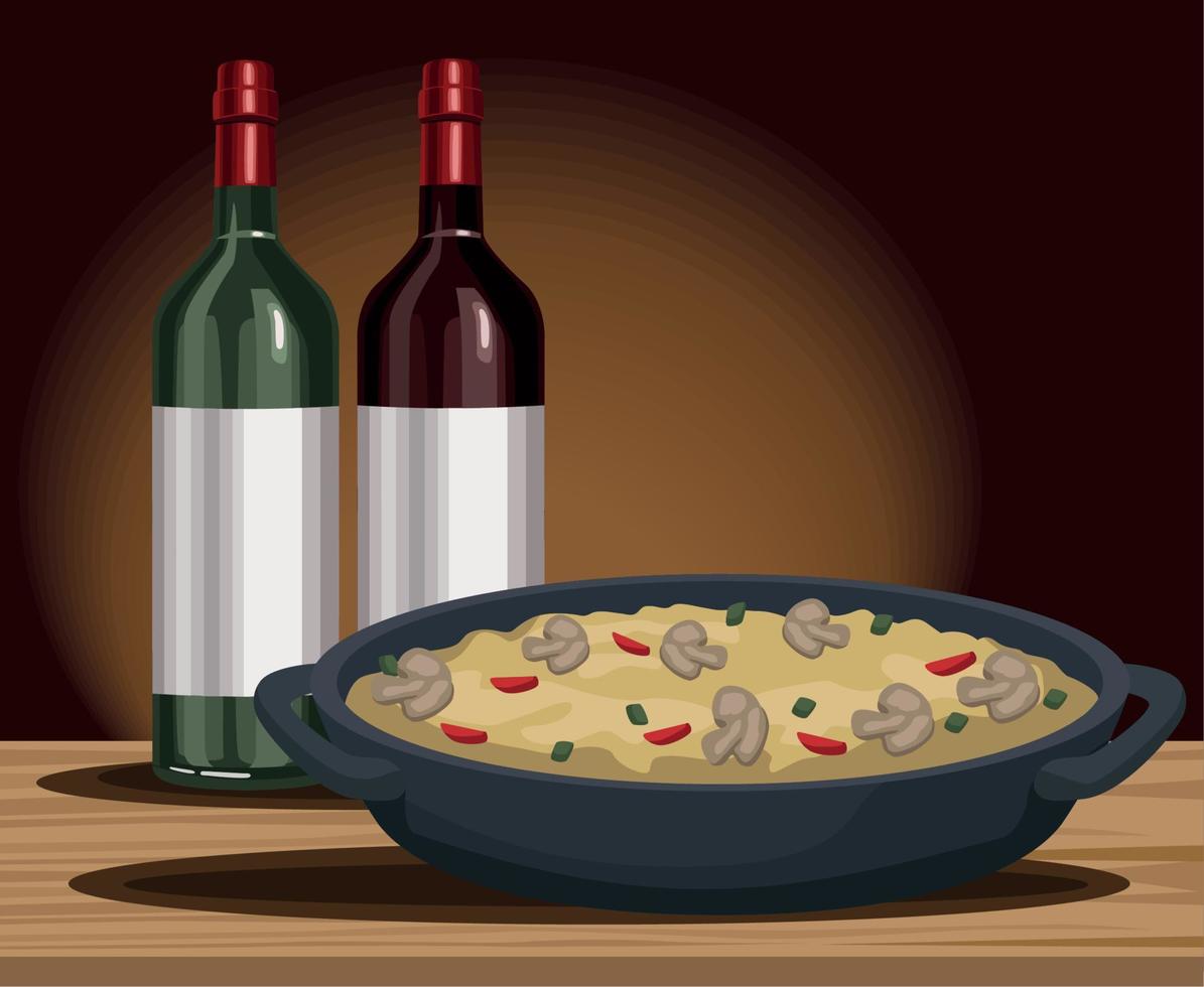 mushrooms plate with wine vector