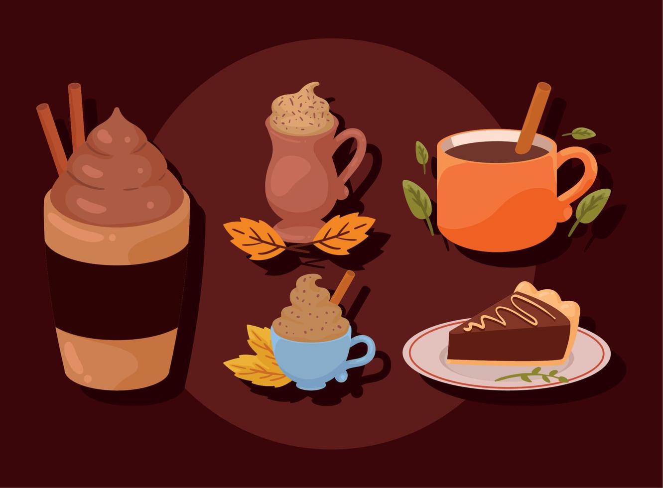 cinco iconos de día de otoño de café vector