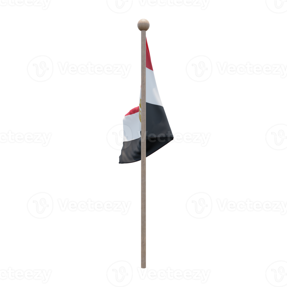 Egypt 3d illustration flag on pole. Wood flagpole png