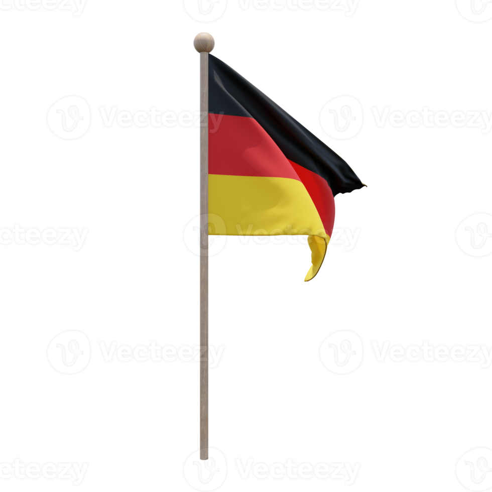 Germany 3d illustration flag on pole. Wood flagpole png