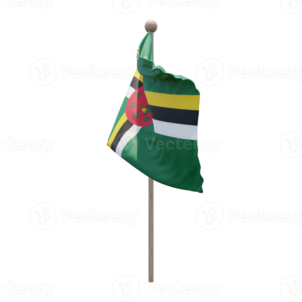 Dominica 3d illustration flag on pole. Wood flagpole png