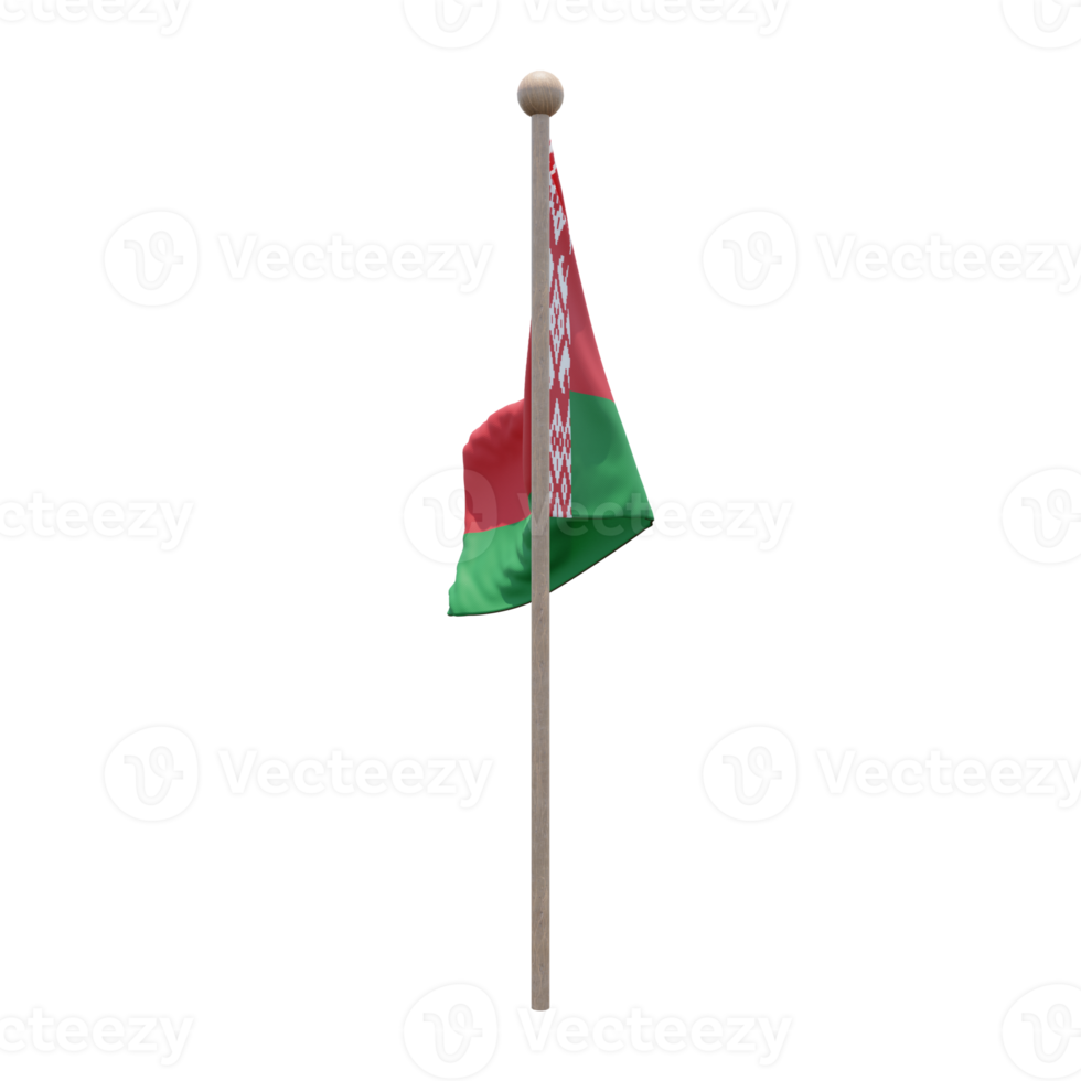 Belarus 3d illustration flag on pole. Wood flagpole png