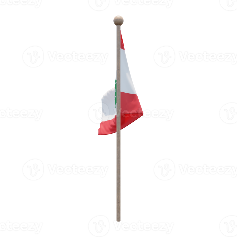 Lebanon 3d illustration flag on pole. Wood flagpole png