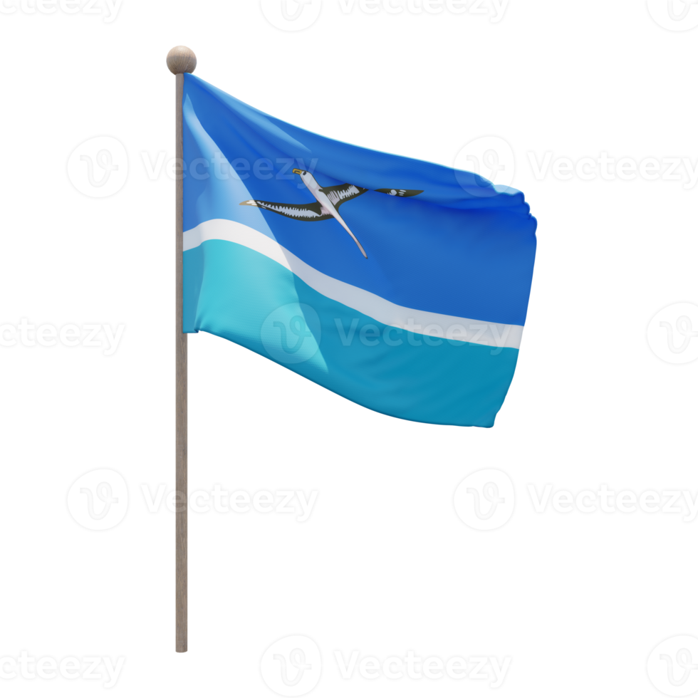 Midway Islands 3d illustration flag on pole. Wood flagpole png