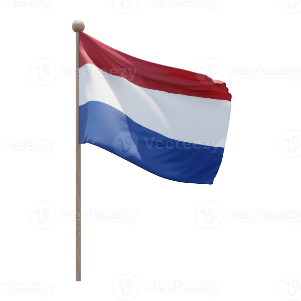 bandeira de ilustração 3d da Holanda no poste. mastro de madeira png