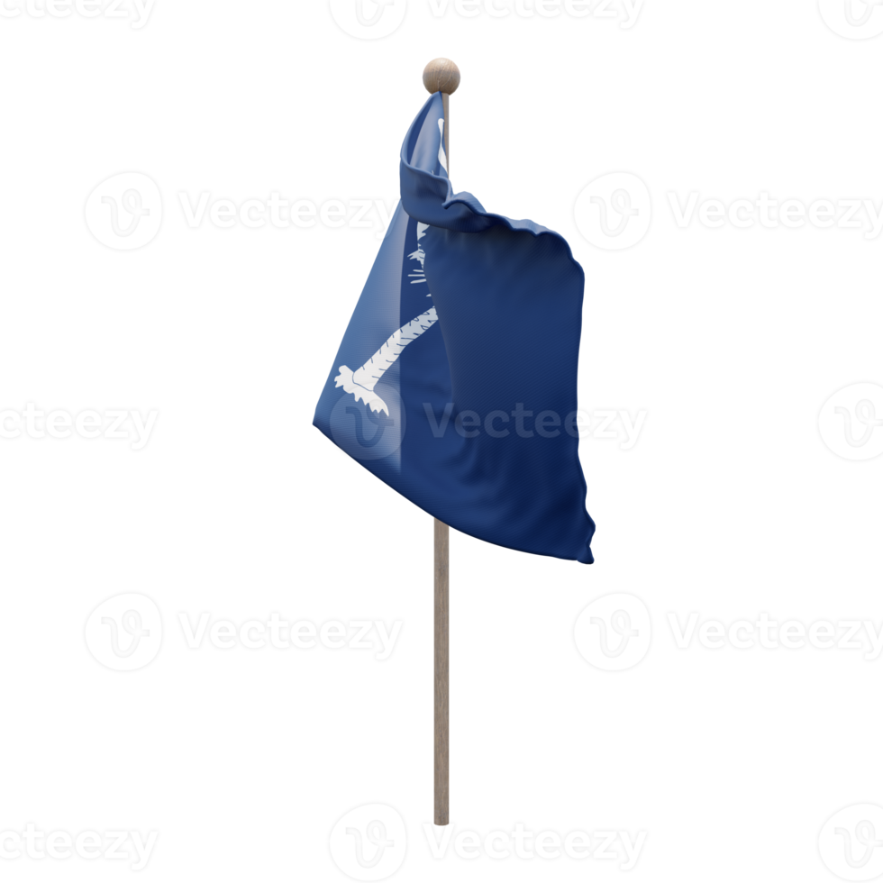 South Carolina 3d illustration flag on pole. Wood flagpole png