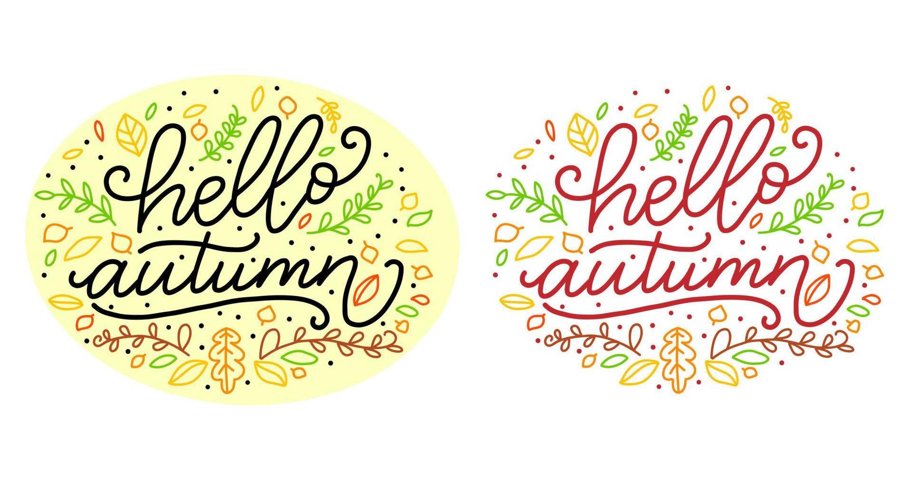 Hello autumn lettering color phrases vector illustration