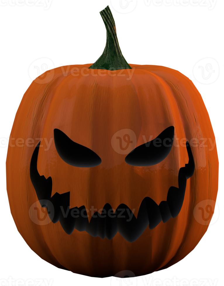Scary face of halloween pumpkin 3D render png