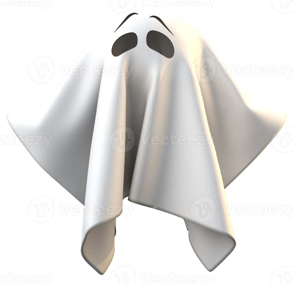 3D ghost with scared face a halloween concept png