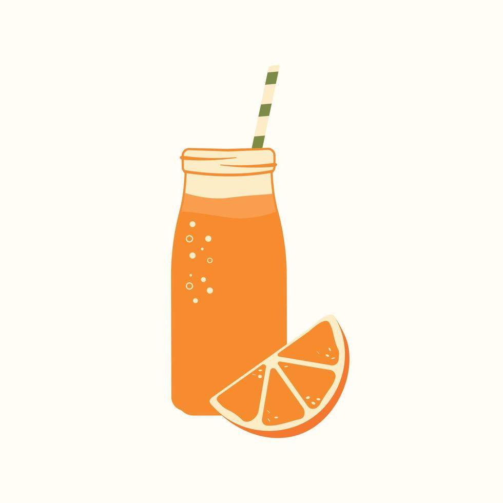 zumo de naranja. ilustración vectorial de una bebida de naranja con una pajita y un trozo de naranja para una impresión o un paquete. vector
