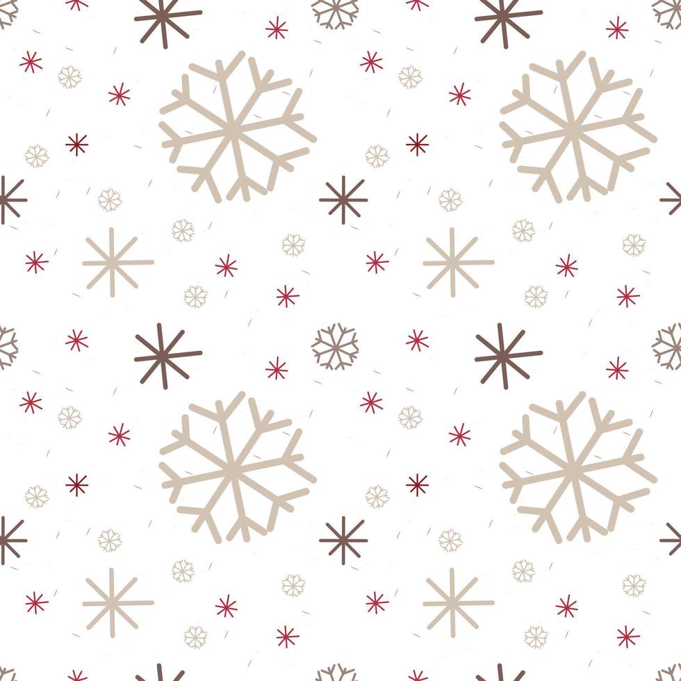 patrón de copo de nieve sin costuras. vector transparente pequeños copos de nieve rojos y grandes copos de nieve beige. patrón navideño para envolver papel o estampado de tela.