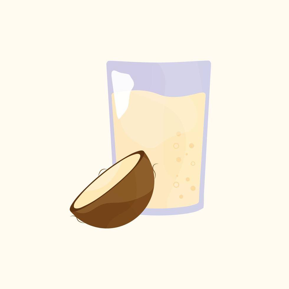 ilustración de un vaso de leche de coco. medio vaso de coco sobre un vaso. ilustración de leche para un diseño de nutrición adecuado. vector