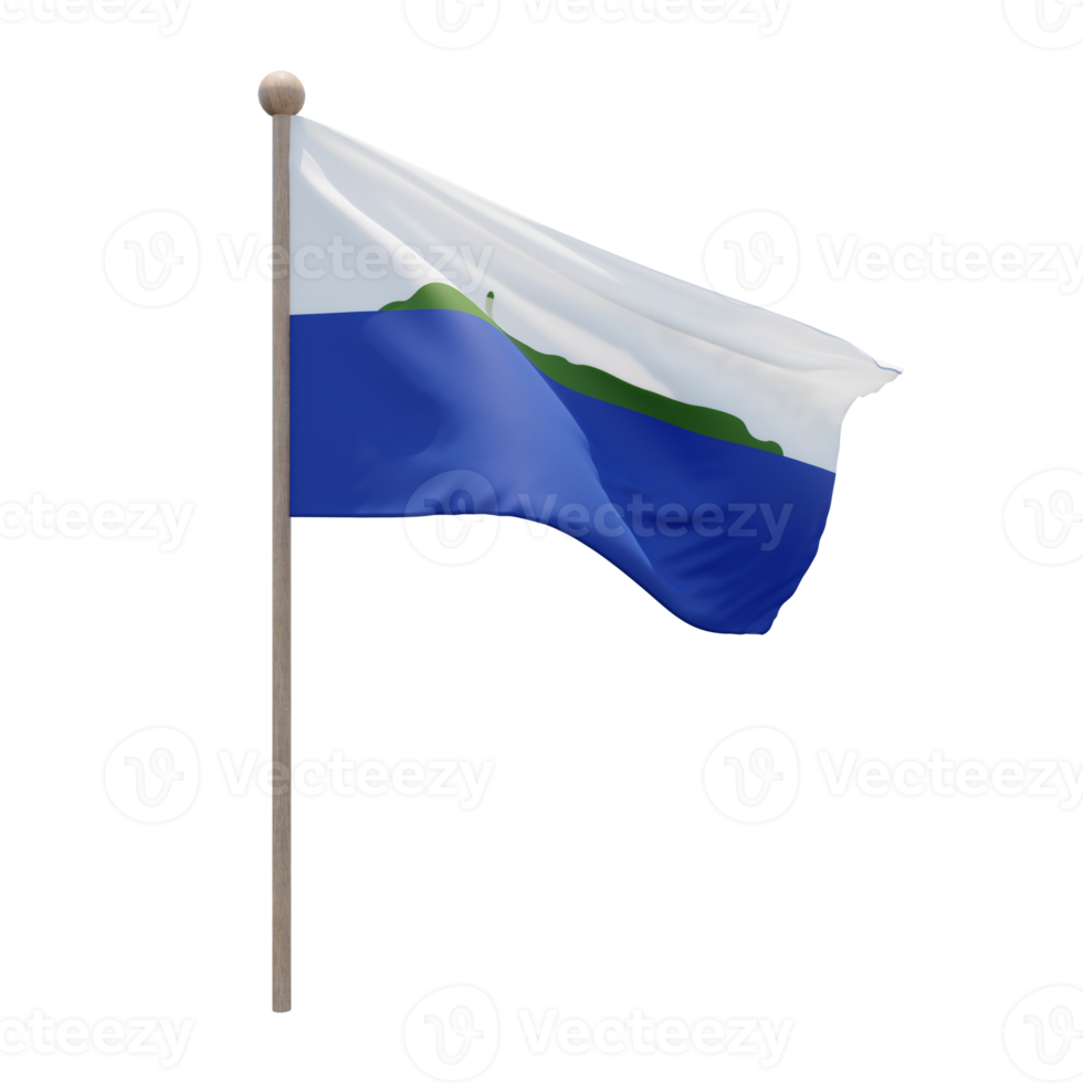 Navassa Island 3d illustration flag on pole. Wood flagpole png