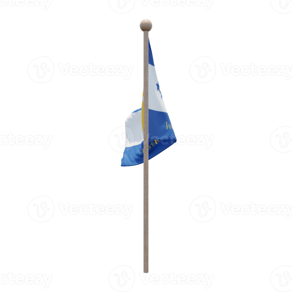 Johnston Atoll 3d illustration flag on pole. Wood flagpole png