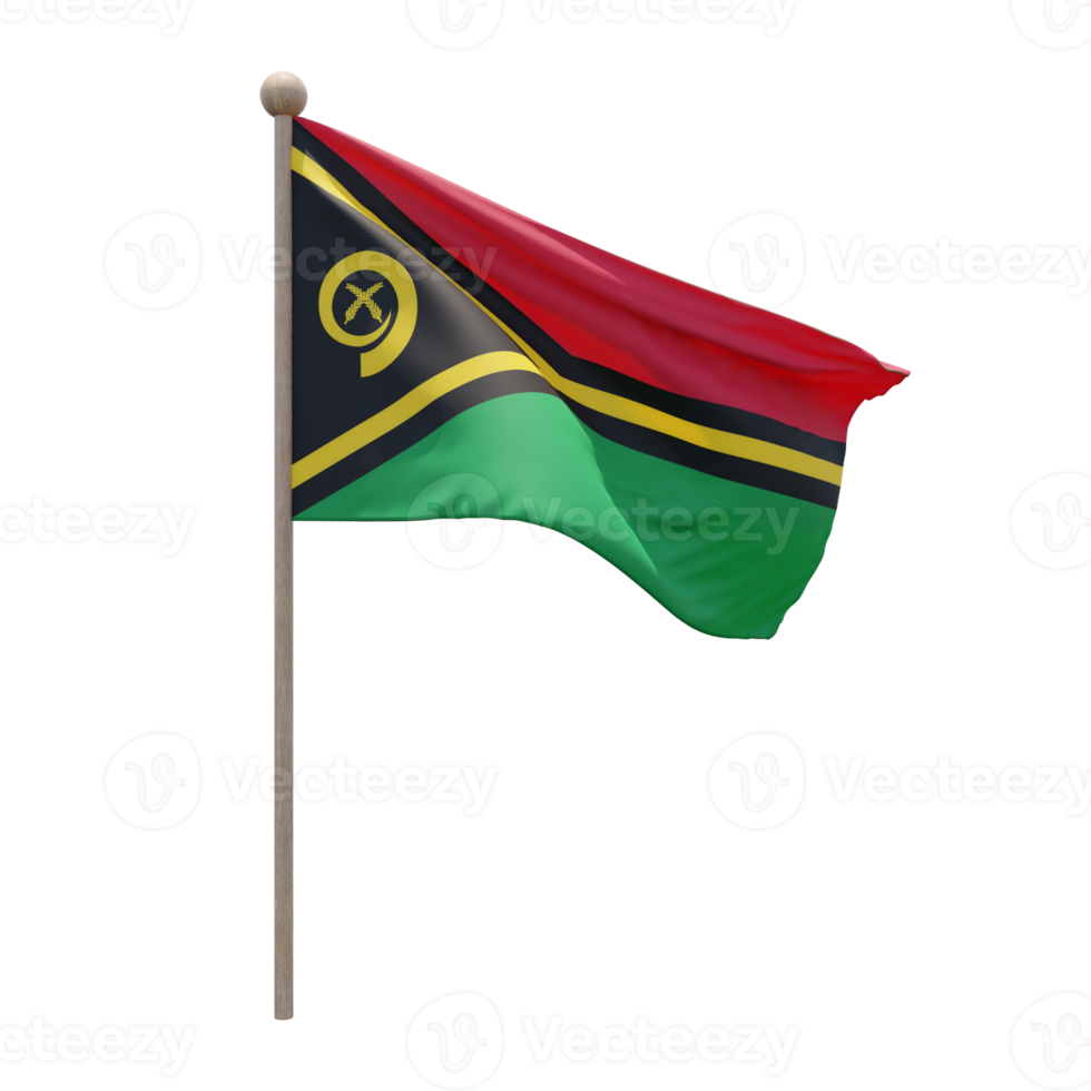Vanuatu 3d illustration flag on pole. Wood flagpole png