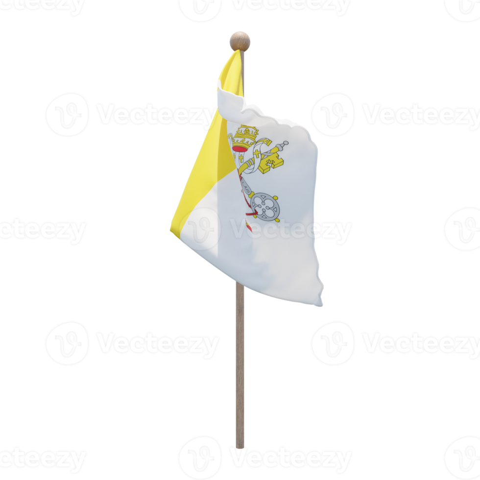 Vatican City 3d illustration flag on pole. Wood flagpole png