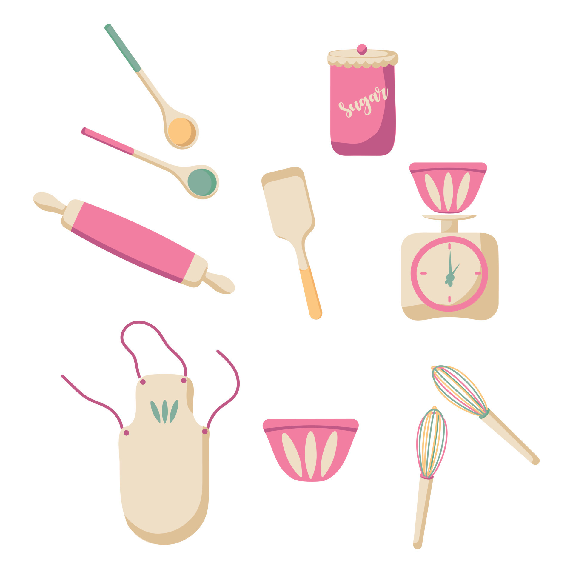 https://static.vecteezy.com/system/resources/previews/011/235/037/original/kitchen-accessories-for-the-pastry-chef-drawing-of-a-set-of-pink-pastry-chef-s-tools-apron-sugar-and-whisk-colored-spoons-set-of-kitchen-utensils-to-design-an-article-or-advertisement-vector.jpg