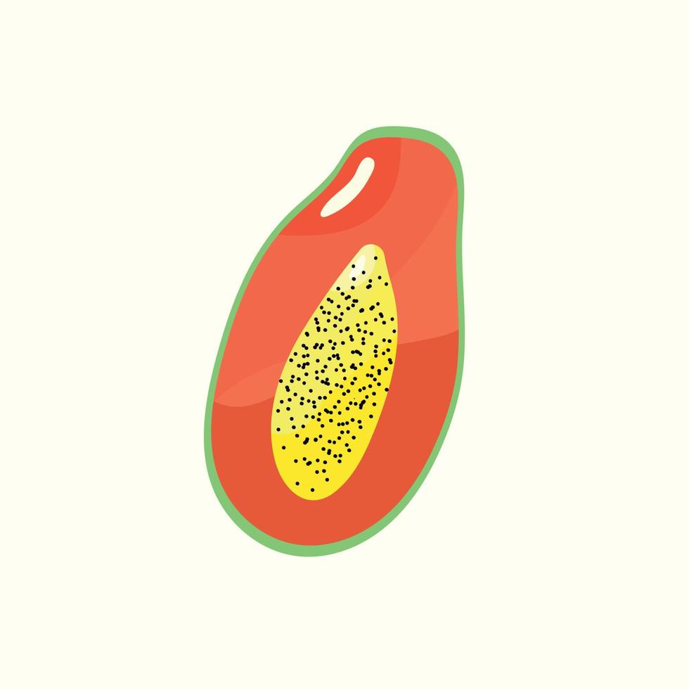 papaya. dibujo vectorial de una fruta de papaya exótica con pulpa naranja brillante para un artículo o para una impresión. vector