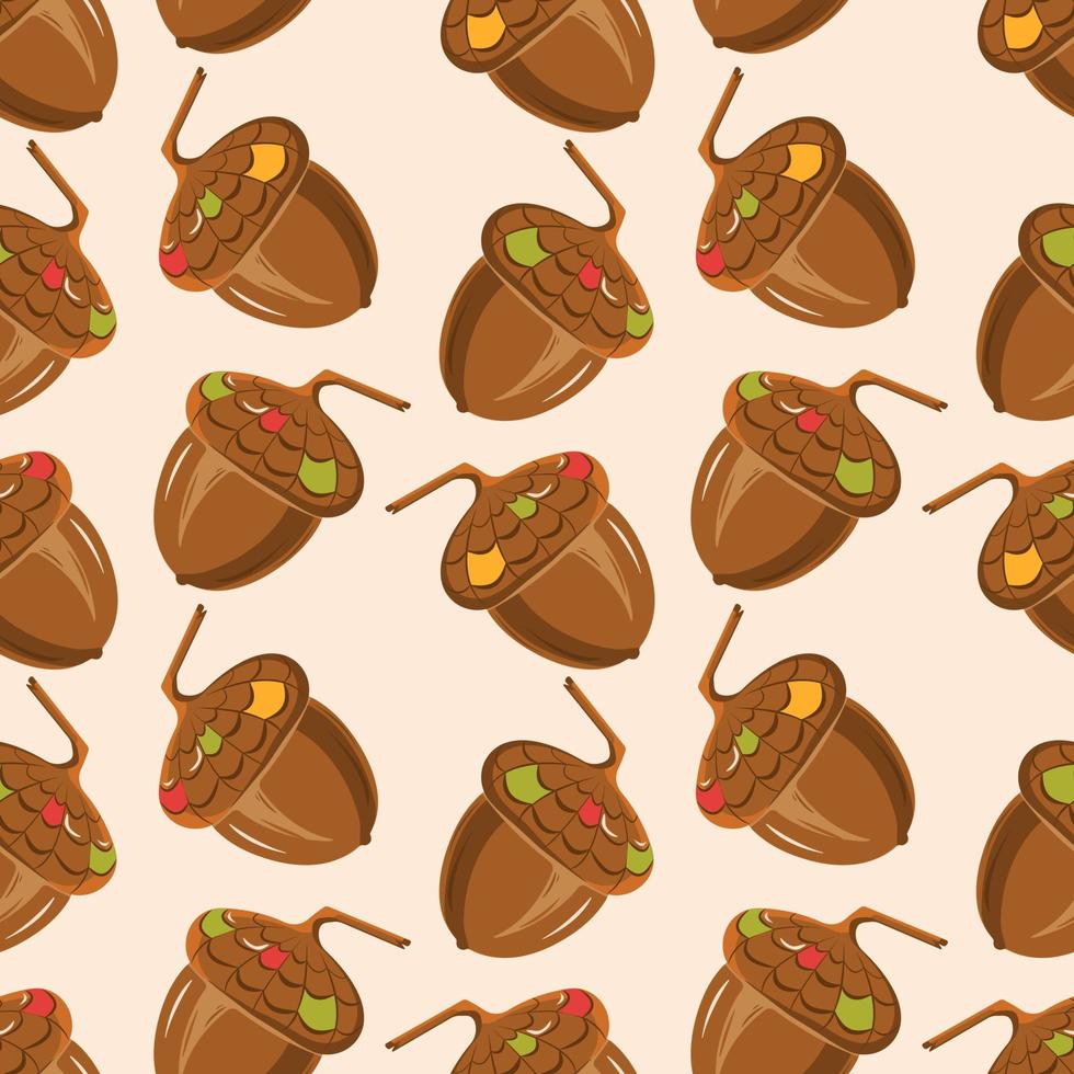 Seamless Acorns Pattern. Vector pattern of colored acorns with twigs for home textile print or packaging